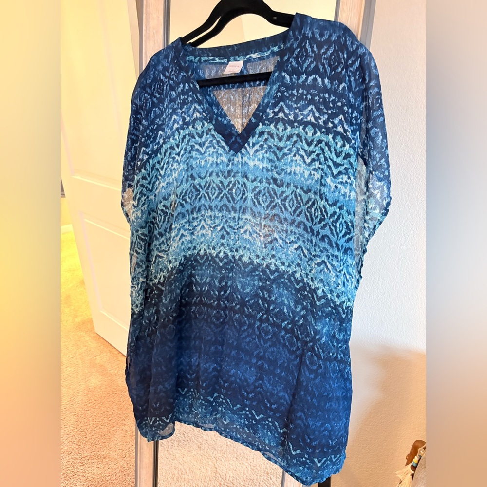 Merona sheer blue watercolor coverup short sleeve (s)